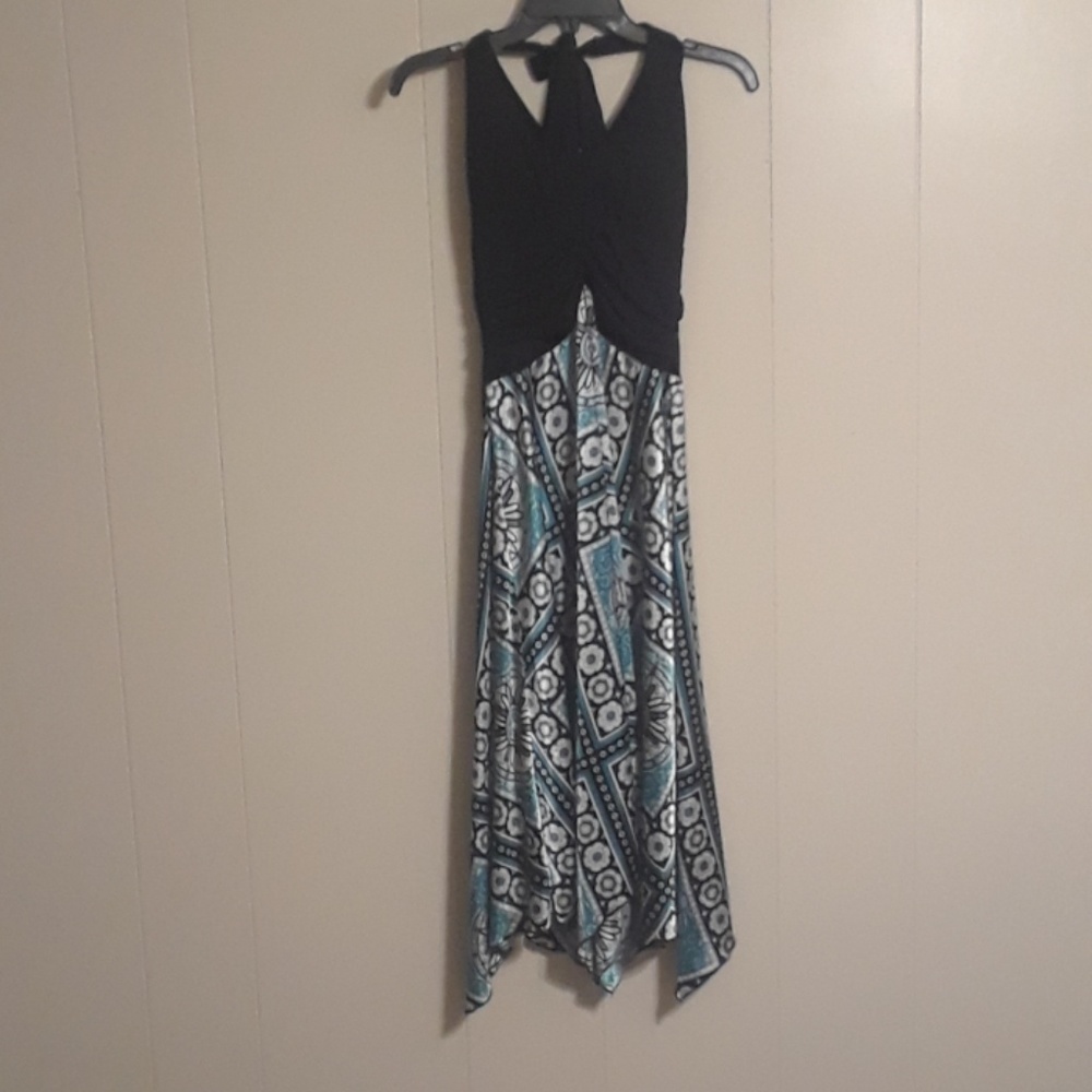 Halter top dress with satiny skirt. Light weight